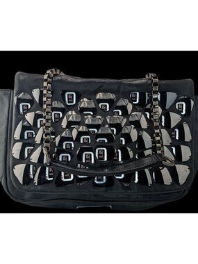 Zara Black Faux Leather Shoulder Bag With Mirrored Accents & Chain Strap